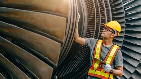 Professional engineer checking service coal power plant steam gas turbine fan blade electrical generator propulsion systems