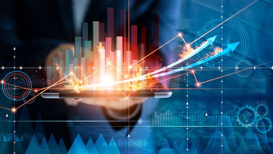 Digital graph floating abstractly.